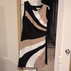 dressbarn Black, Beige & White Colorblock Midi Sheath Dress